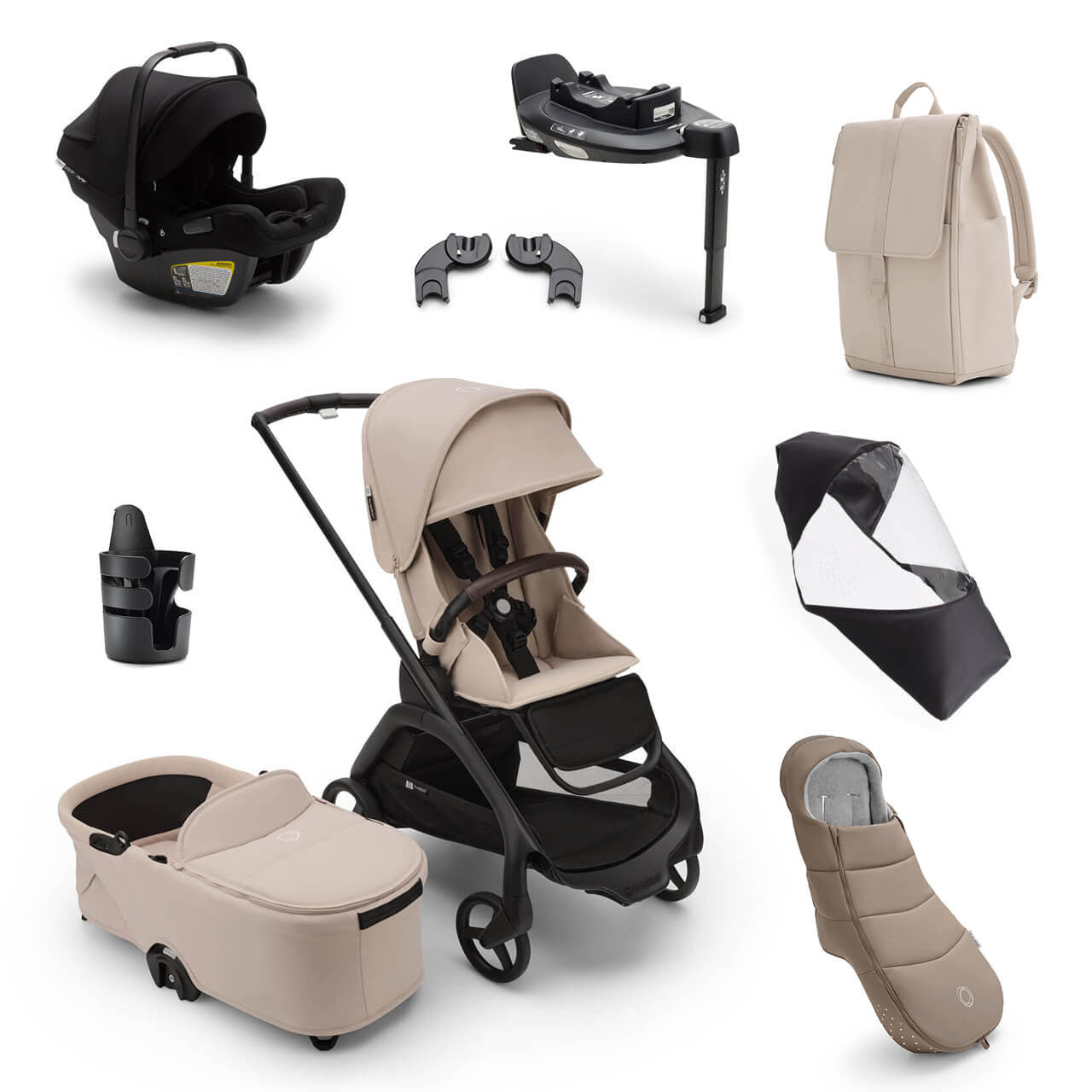 Bugaboo Dragonfly Ultimate Bundle & Free Bugaboo Giraffe Baby Rocker - Black/Desert Taupe