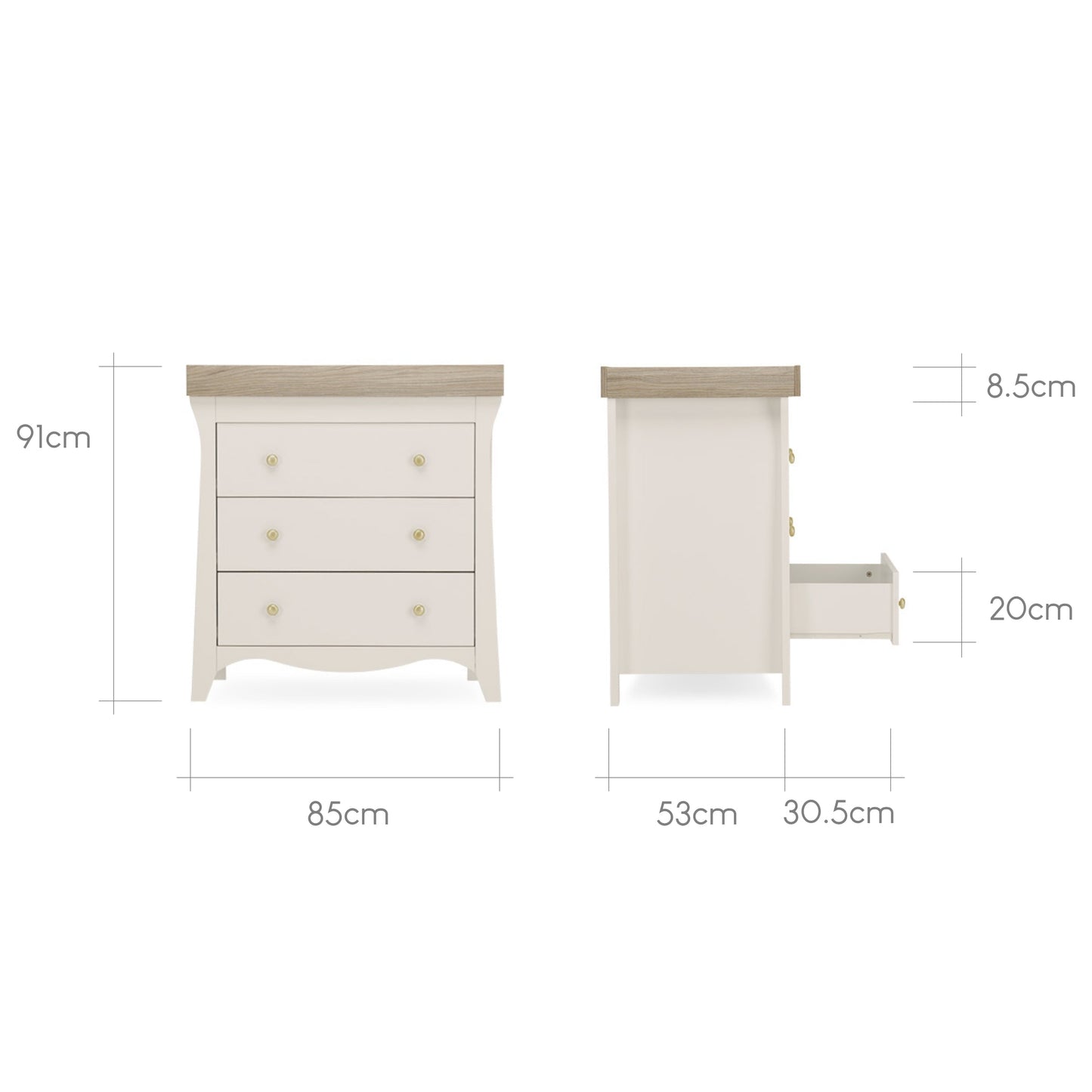 CuddleCo Clara 2pc Set 3 Drawer Dresser & Cot Bed - Cashmere/Ash