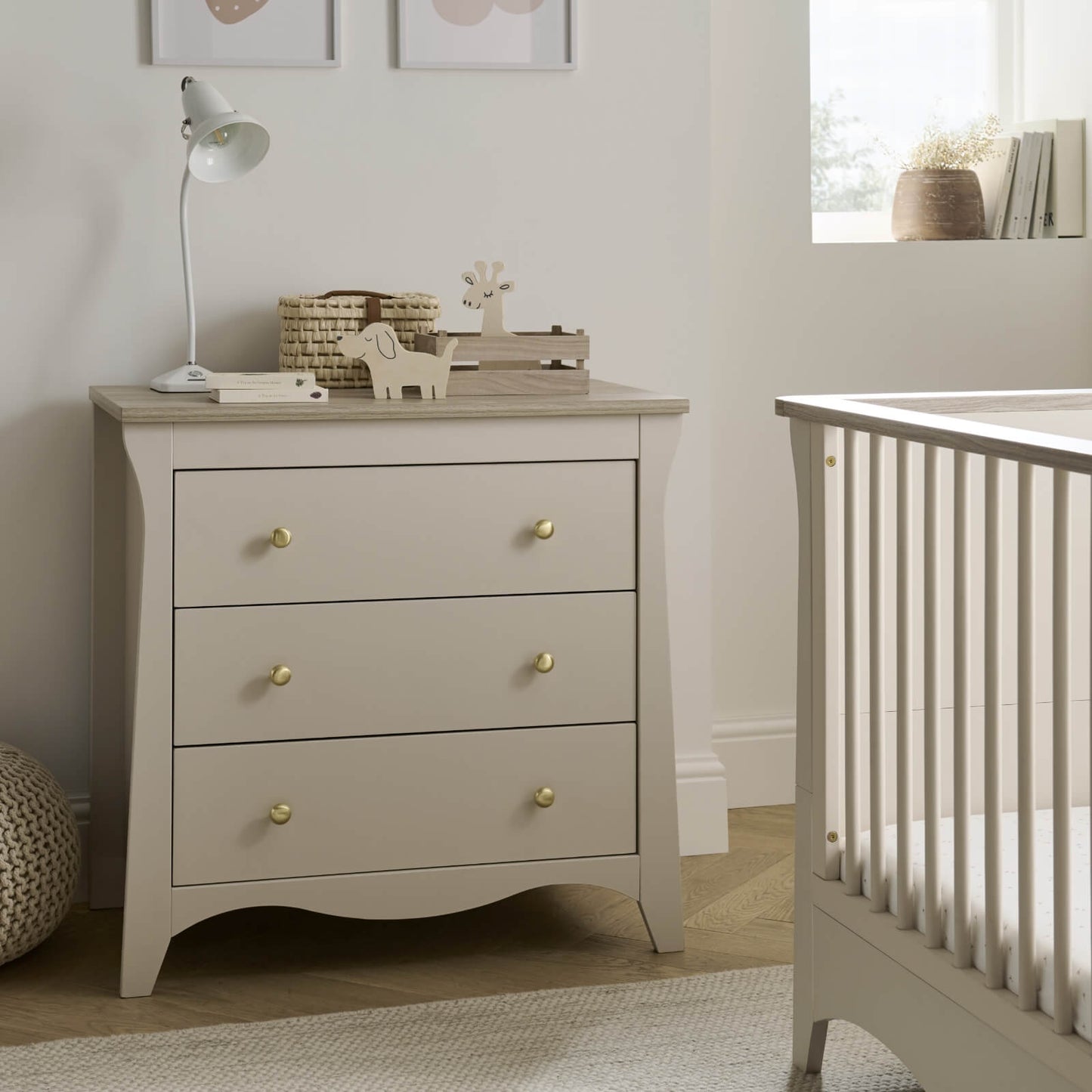 CuddleCo Clara 2pc Set 3 Drawer Dresser & Cot Bed - Cashmere/Ash