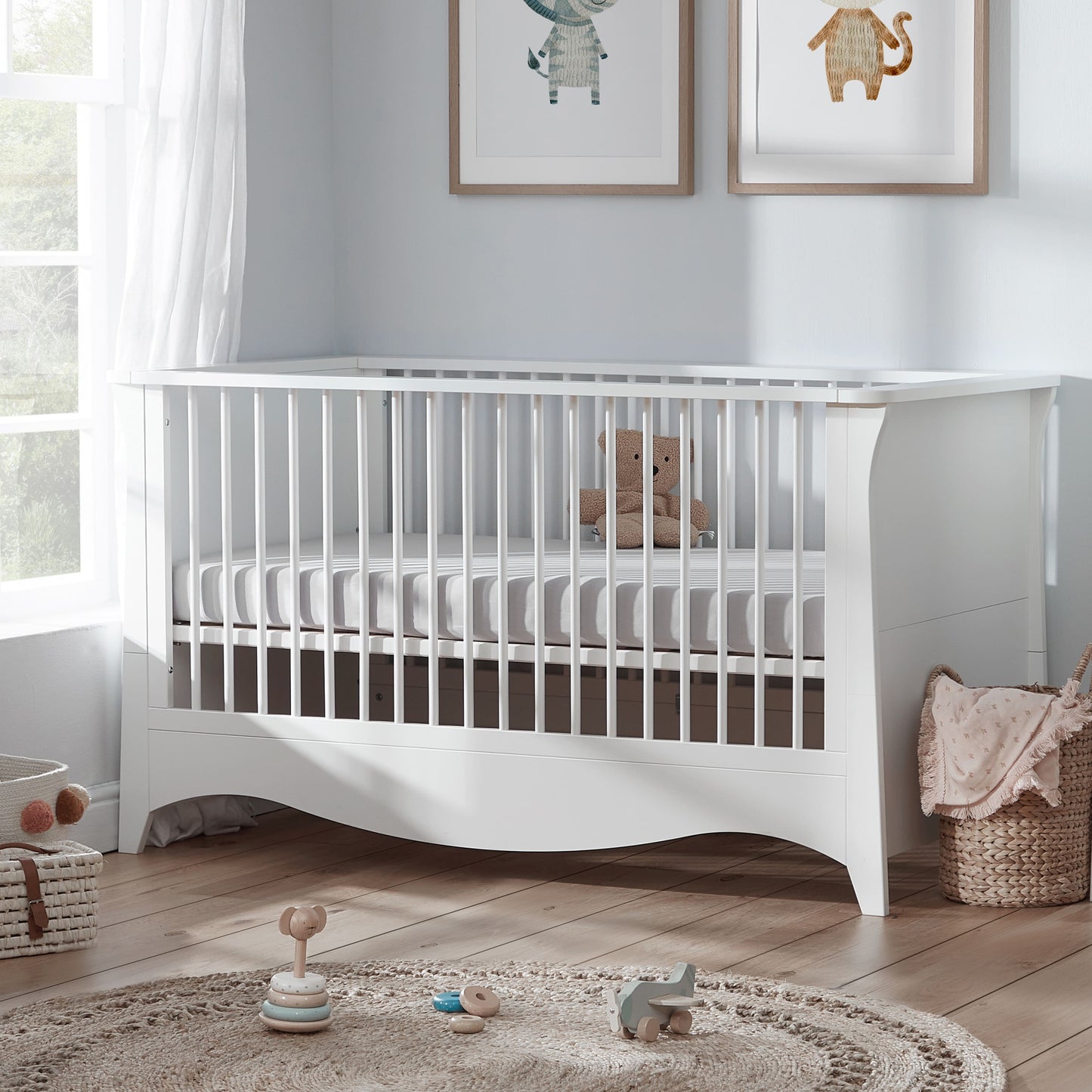 CuddleCo Clara 2pc Set 3 Drawer Dresser & Cot Bed - White