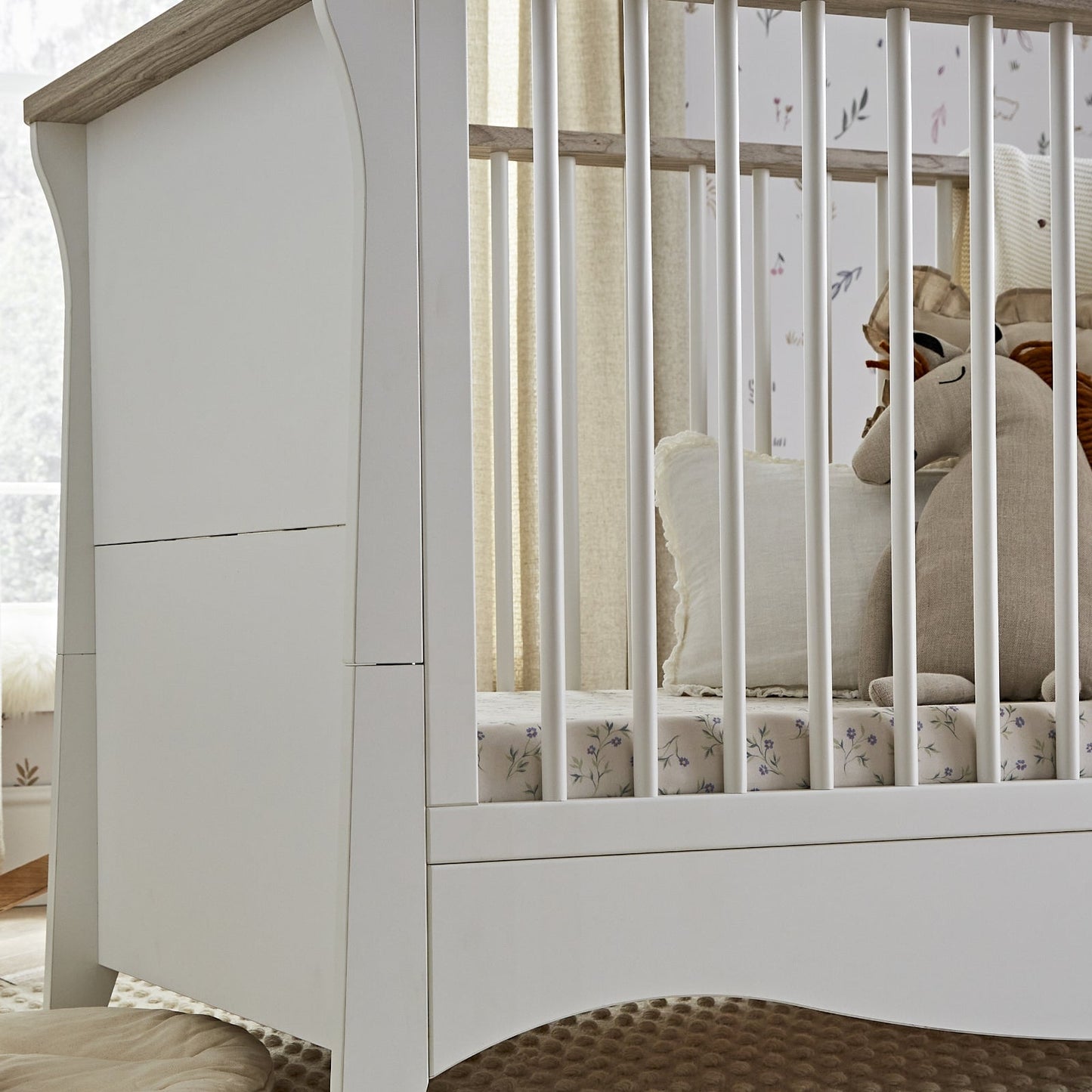 CuddleCo Clara 2pc Set 3 Drawer Dresser & Cot Bed - White/Ash