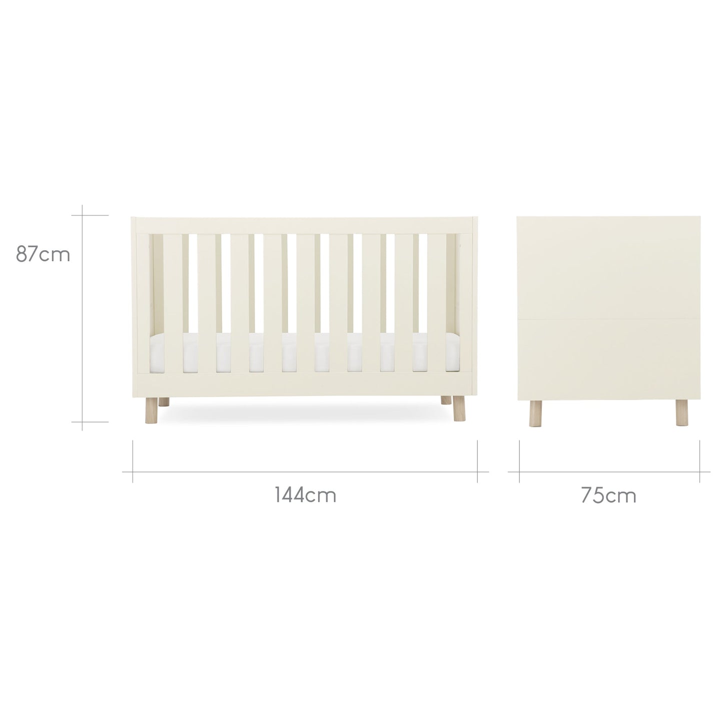 CuddleCo Harper 2pc Set Cot Bed & Dresser Change - Cream & Ash