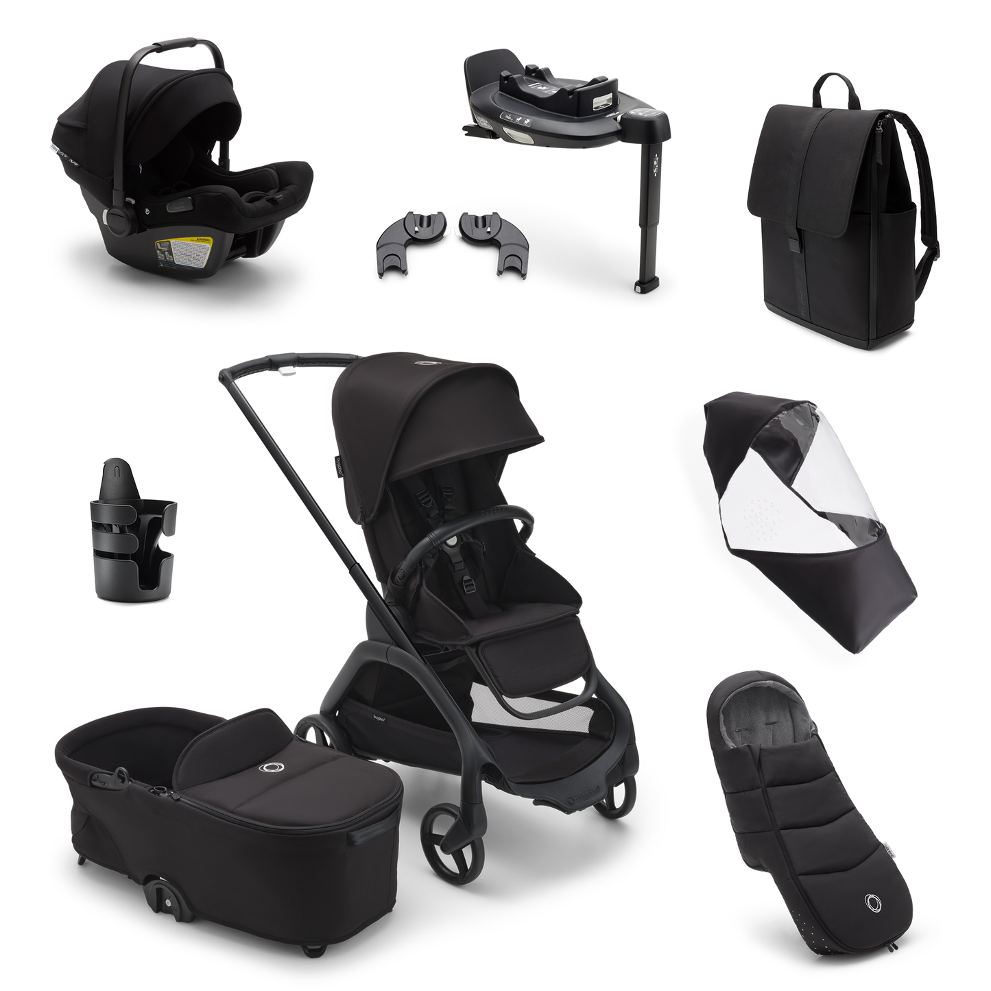 Bugaboo Dragonfly Ultimate Bundle & Free Bugaboo Giraffe Baby Rocker - Black/Midnight Black