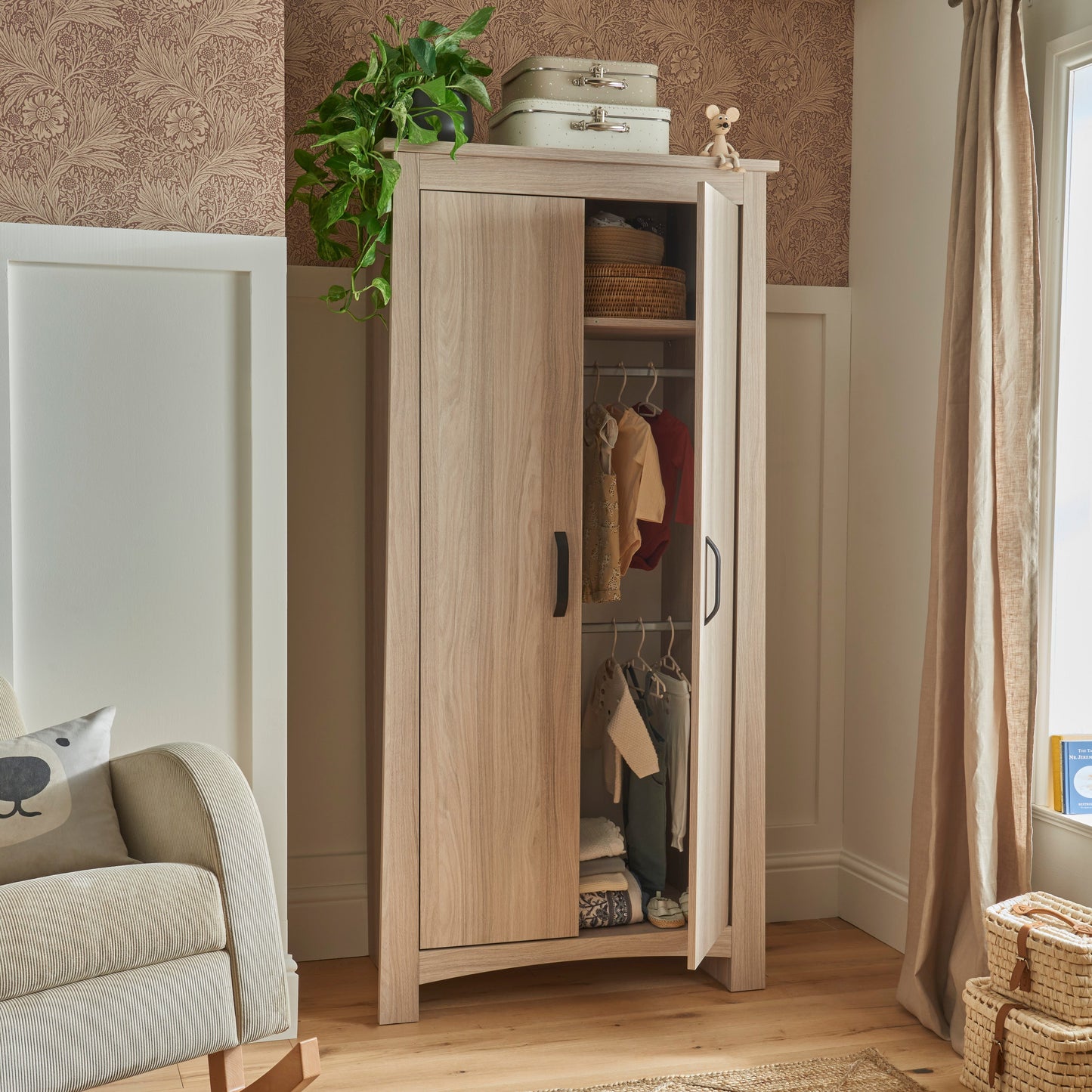 CuddleCo Isla 3pc Set 3 Drawer Dresser, Cot Bed & Wardrobe - Ash