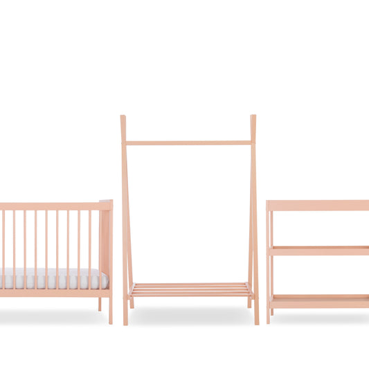 CuddleCo Nola 3pc Changer, Cot Bed and Clothes Rail - Soft Blush