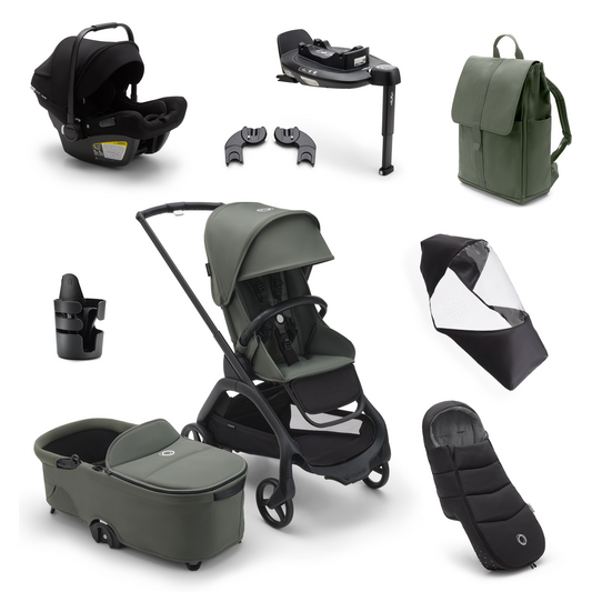 Bugaboo Dragonfly Ultimate Bundle & Free Bugaboo Giraffe Baby Rocker - Black/Forest Green