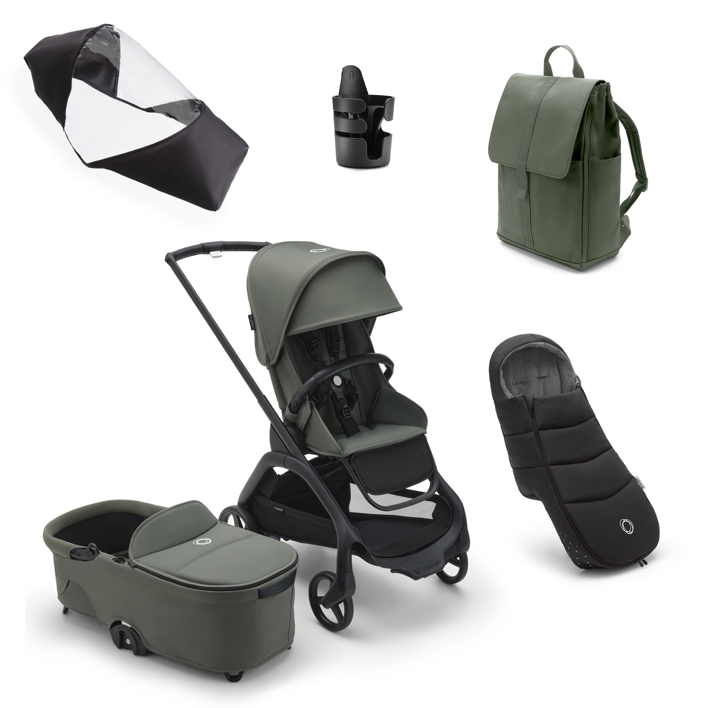 Bugaboo Dragonfly Complete Bundle & Free Bugaboo Giraffe Baby Rocker - Black/Forest Green