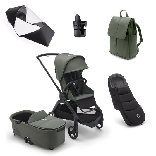 Bugaboo Dragonfly Complete Bundle & Free Bugaboo Giraffe Baby Rocker - Black/Forest Green