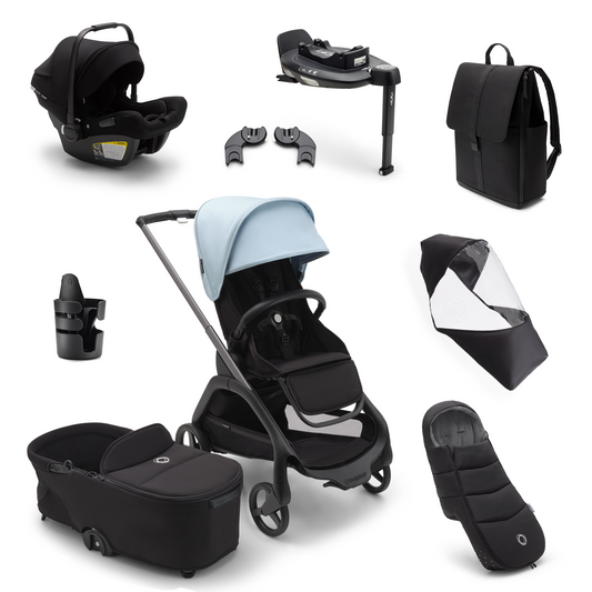 Bugaboo Dragonfly Ultimate Bundle & Free Bugaboo Giraffe Baby Rocker - Black/Skyline Blue