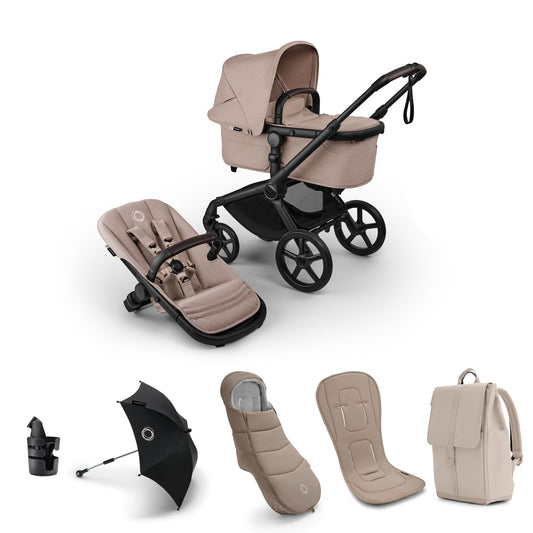 Bugaboo Fox 5 Renew Complete Pushchair Bundle & Free Bugaboo Giraffe Baby Rocker - Black/Desert Taupe Melange