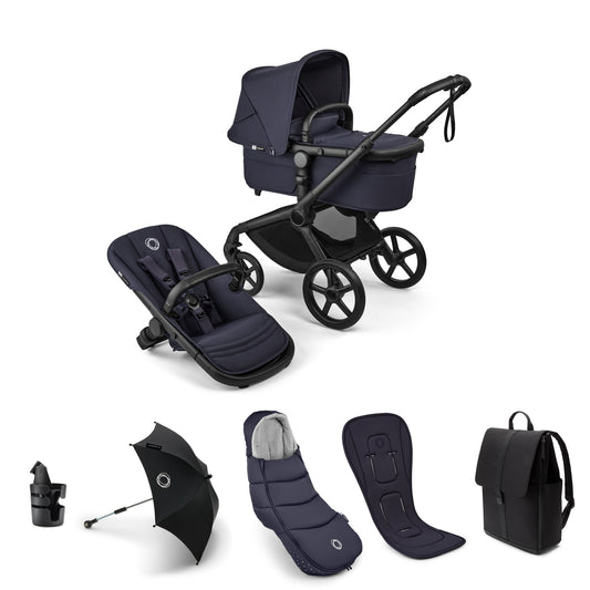 Bugaboo Fox 5 Renew Complete Pushchair Bundle & Free Bugaboo Giraffe Baby Rocker - Black/Deep Indigo