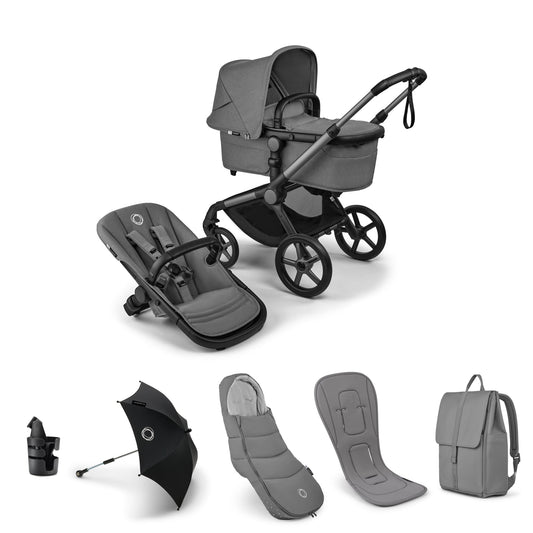 Bugaboo Fox 5 Renew Complete Pushchair Bundle & Free Bugaboo Giraffe Baby Rocker - Graphite/Moon-Grey