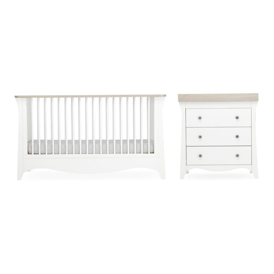 CuddleCo Clara 2pc Set 3 Drawer Dresser & Cot Bed  - White/Ash